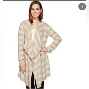 Barefoot Dreams Bamboo Chic Lite Cardigan Sweater Stripe Naturals Size S/ M